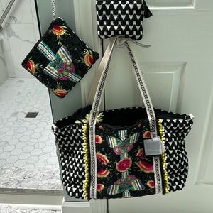 America & Beyond embroidered tote bag with two extra bags